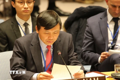 Đại sứ Đặng Đình Quý, Trưởng Phái đoàn Việt Nam tại LHQ phát biểu tại phiên thảo luận. (Ảnh: Hoài Thanh/TTXVN)
