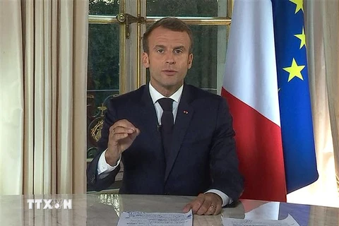 Tổng thống Pháp Emmanuel Macron phát biểu tại thủ đô Paris ngày 16/10/2018. (Ảnh: AFP/ TTXVN)
