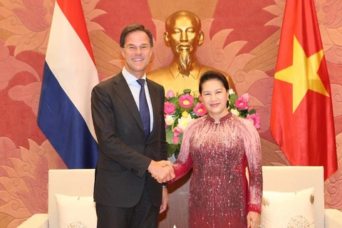 Chủ tịch Quốc hội Nguyễn Thị Kim Ngân và Thủ tướng Vương quốc Hà Lan Mark Rutte. (Ảnh: Dương Giang/TTXVN)
