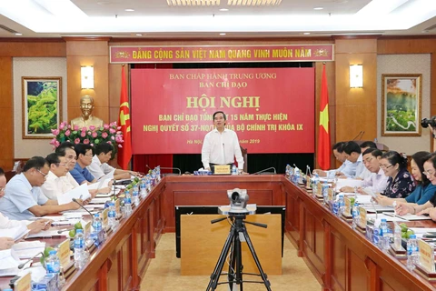 Đồng chí Nguyễn Văn Bình, Trưởng Ban Kinh tế Trung ương, Trưởng Ban Chỉ đạo phát biểu. (Ảnh: Văn Điệp/TTXVN)