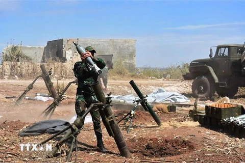 Binh sĩ Syria trong chiến dịch truy quét phiến quân tại tỉnh Hama ngày 11/5/2019. (Ảnh: THX/ TTXVN)