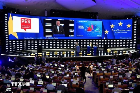 Thành viên Liên minh Tự do và Dân chủ cho châu Âu (ALDE) Margrethe Vestager phát biểu sau khi kết quả bầu cử sơ bộ Nghị viện châu Âu được công bố tại Brussels, Bỉ tối 26/5/2019. (Ảnh: AFP/TTXVN)