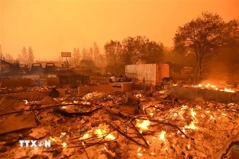 Hiện trường vụ cháy rừng ở Paradise, California, Mỹ, ngày 9/11/2018. (Ảnh: AFP/ TTXVN)