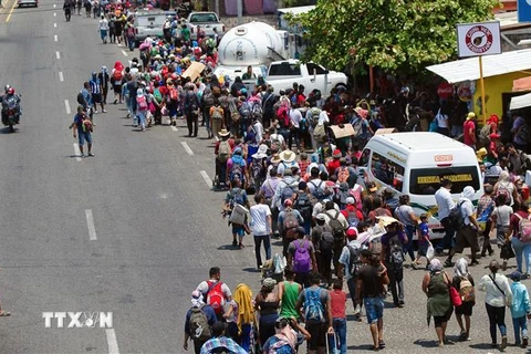 Người di cư trong hành trình tới Mỹ tại Huehuetan, bang Chiapas, Mexico, ngày 15/4/2019. (Ảnh: AFP/ TTXVN)