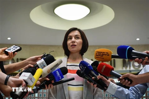 Thủ tướng được chỉ định của Moldova Maia Sandu trong cuộc họp báo tại trụ sở Quốc hội ở Chisinau ngày 10/6/2019. (Ảnh: AFP/TTXVN)