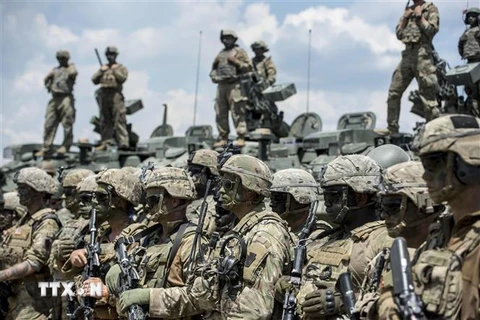Binh sỹ Mỹ tham gia một cuộc tập trận ở Macedonia ngày 17/6/2019. (Ảnh: AFP/ TTXVN)