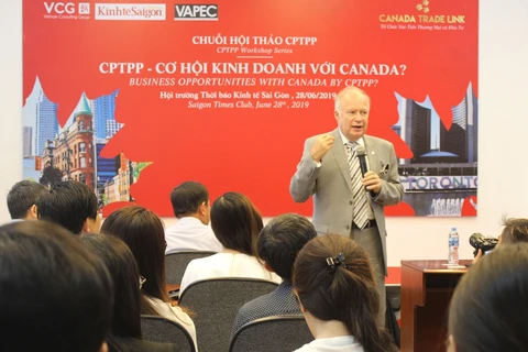 Tọa đàm CPTPP - Cơ hội kinh doanh với Canada. (Ảnh: Xuân Anh/TTXVN)