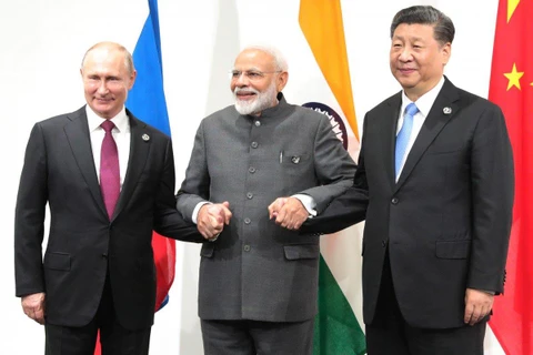 (Từ trái qua) Tổng thống Nga Vladimir Putin, Thủ tướng Ấn Độ Narendra Modi, Chủ tịch Trung Quốc Tập Cận Bình. (Nguồn: EPA-EFE)