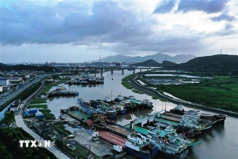 Tàu thuyền neo đậu tại cảng ở tỉnh Chiết Giang, Trung Quốc. (Ảnh: THX/TTXVN)
