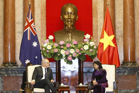 Phó Chủ tịch nước Đặng Thị Ngọc Thịnh hội kiến Thủ tướng Australia Scott Morrison. (Ảnh: Văn Điệp/TTXVN)