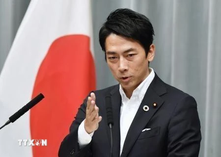 Tân Bộ trưởng Môi trường Nhật Bản Shinjiro Koizumi phát biểu trong cuộc họp báo ở Tokyo ngày 11/9/2019. (Ảnh: Kyodo/TTXVN)