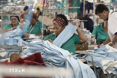 Nữ công nhân làm việc tại một nhà máy ở Cape Town, Nam Phi. (Ảnh: AFP/ TTXVN)