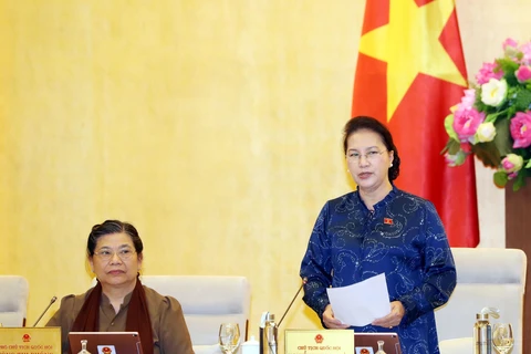 Chủ tịch Quốc hội Nguyễn Thị Kim Ngân phát biểu bế mạc Phiên họp thứ 37 của Ủy ban Thường vụ Quốc hội. (Ảnh: Trọng Đức/TTXVN)