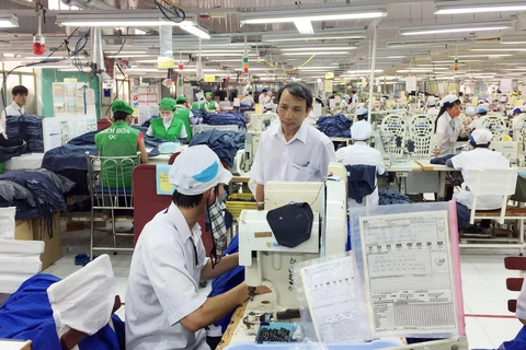 Nhiều lao động sau khi đào tạo đã được doanh nghiệp may Tiến Thuận Ninh Thuận bố trí việc làm ổn định. (Ảnh: Công Thử/TTXVN)