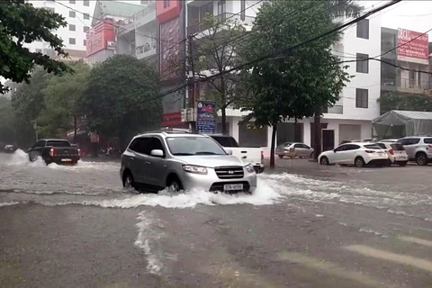 Nhiều tuyến đường tại thành phố Vinh (Nghệ An) ngập sâu trong nước. (Ảnh minh họa: Tá Chuyên/TTXVN)