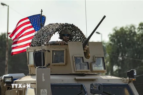 Binh sỹ Mỹ được triển khai tại thị trấn Tal Tamr, miền bắc Syria, ngày 20/9/2019. (Ảnh: AFP/ TTXVN)