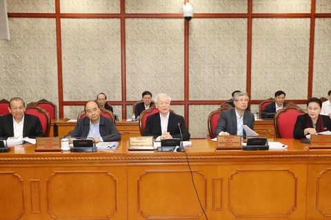 Tổng Bí thư, Chủ tịch nước Nguyễn Phú Trọng phát biểu chỉ đạo buổi làm việc với Ban Thường vụ Tỉnh ủy Thừa Thiên-Huế. (Ảnh: Trí Dũng/TTXVN)