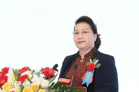 Chủ tịch Quốc hội Nguyễn Thị Kim Ngân phát biểu tại buổi lễ. (Ảnh: Trọng Đức/TTXVN)