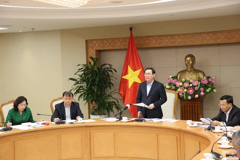 Phó Thủ tướng Vương Đình Huệ, Trưởng Ban Chỉ đạo điều hành giá chỉ đạo cuộc họp. (Ảnh: Dương Giang/TTXVN)