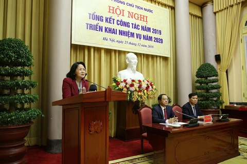 Phó Chủ tịch nước Đặng Thị Ngọc Thịnh phát biểu chỉ đạo hội nghị. (Ảnh: Dương Giang/TTXVN)