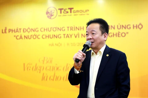 Chủ tịch Hội đồng Quản trị kiêm Tổng Giám đốc T&T Group Đỗ Quang Hiển trong buổi lễ phát động CBNV nhắn tin ủng hộ Vì người nghèo năm 2019. (Nguồn: Vietnam+)