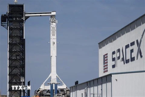 Tên lửa đẩy Falcon 9 mang theo tàu vũ trụ Crew Dragon của Tập đoàn SpaceX được đặt vào bệ phóng tại trung tâm vũ trụ Kennedy ở Florida, Mỹ ngày 1/3/2019. (Ảnh: AFP/TTXVN)