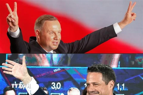 Tổng thống Ba Lan Andrzej Duda (ảnh trên) và ứng viên đảng Cương lĩnh Công dân (PO) đối lập Rafal Trzaskowski (ảnh dưới) sau khi kết quả thăm dò cuộc bầu cử Tổng thống được công bố ngày 28/6/2020. (Ảnh: PAP/TTXVN)