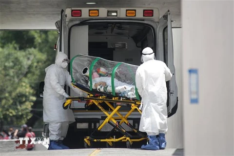 Nhân viên y tế chuyển bệnh nhân COVID-19 tại Mexico City, Mexico, ngày 16/6/2020. (Ảnh: THX/TTXVN)