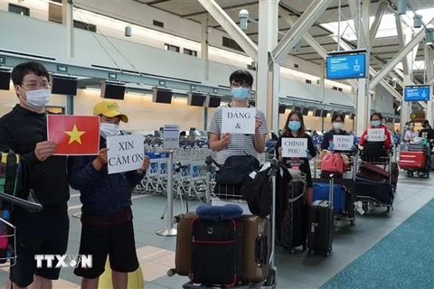 Công dân Việt Nam làm thủ tục lên máy bay trở về nước. (Ảnh minh họa: TTXVN phát)