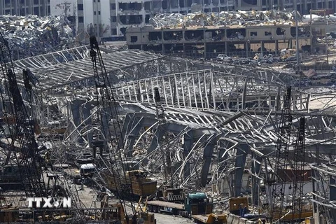 Cảnh đổ nát sau vụ nổ kinh hoàng ở kho cảng thủ đô Beirut, Liban ngày 14/8/2020. (Ảnh: THX/TTXVN)