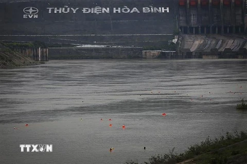 Trong những ngày này nước sông Đà đang dâng cao và dòng chảy mạnh rất nguy hiểm. (Ảnh: Trọng Đạt/TTXVN)