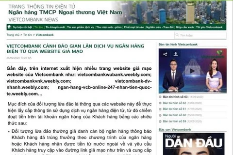 Cảnh báo của Vietcombank về các website giả mạo. (Nguồn: Vietnam+)