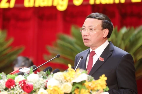 Bí thư Tỉnh ủy Quảng Ninh Nguyễn Xuân Ký nhiệm kỳ 2020 - 2025 phát biểu tại Đại hội. (Ảnh: Văn Đức/TTXVN)