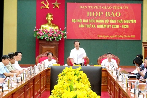 Ông Lê Văn Tuấn, Trưởng ban Tuyên giáo Tỉnh ủy Thái Nguyên phát biểu tại buổi họp báo. (Nguồn: dangcongsan.vn)