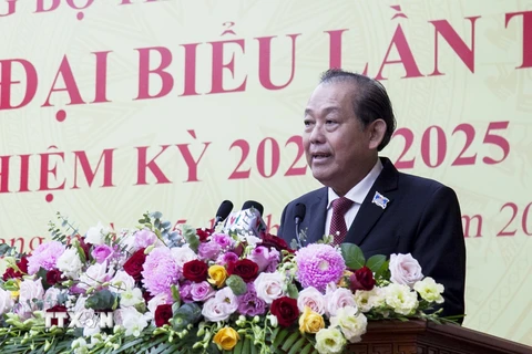 Ủy viên Bộ Chính trị, Phó Thủ tướng thường trực Chính phủ Trương Hòa Bình phát biểu chỉ đạo Đại hội. (Ảnh: Hồng Đạt/TTXVN)