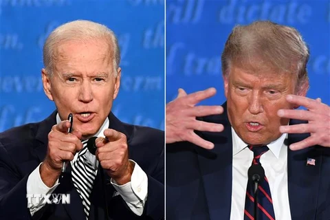 Tổng thống Mỹ Donald Trump (phải) và cựu Phó Tổng thống Mỹ Joe Biden (trái). (Ảnh: AFP/TTXVN)
