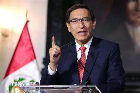 Tổng thống Peru Martin Vizcarra trong bài phát biểu tại thủ đô Lima ngày 10/9/2020. (Ảnh: AFP/TTXVN)