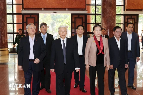 Tổng Bí thư, Chủ tịch nước Nguyễn Phú Trọng đến dự Hội nghị. (Ảnh: Trí Dũng/TTXVN)