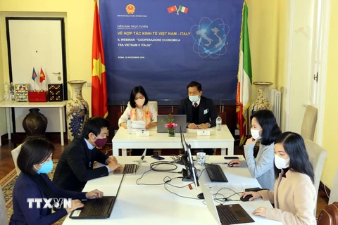 Diễn đàn trực tuyến về hợp tác kinh tế Việt Nam-Italy. (Ảnh: Ngự Bình/TTXVN)
