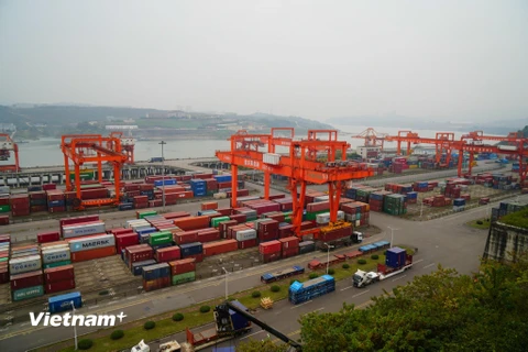 Cảng Liên vận Quả Viên - nơi xuất nhập khẩu nhiều loại hàng hóa ở Trùng Khánh. (Ảnh: Bùi Tuấn/Vietnam+)