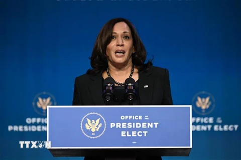 Phó Tổng thống Mỹ đắc cử Kamala Harris phát biểu tại một sự kiện ở Wilmington, Delaware ngày 7/1/2021. (Ảnh: AFP/TTXVN)