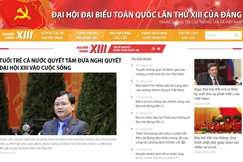 Giao diện trang thông tin điện tử về Đại hội Đảng XIII của TTXVN. (Nguồn: Vietnam+)