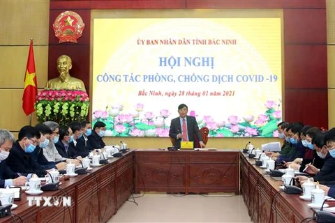 Chiều 28/1/2021, Ban Chỉ đạo phòng chống dịch COVID-19 tỉnh Bắc Ninh họp bàn các biện pháp cấp bách phòng, chống dịch COVID-19. (Ảnh: Thanh Thương/TTXVN)