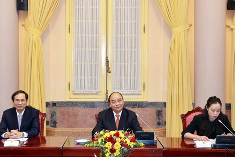 Chủ tịch nước Nguyễn Xuân Phúc phát biểu tại buổi tiếp đại sứ, đại biện các nước thành viên ASEAN. (Ảnh: Thống Nhất/TTXVN)