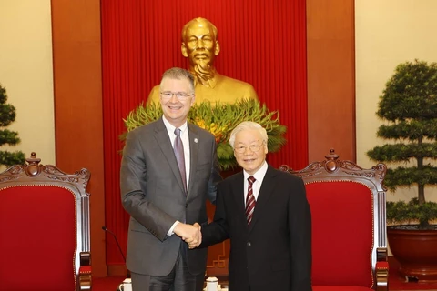 Tổng Bí thư Nguyễn Phú Trọng tiếp Đại sứ Hoa Kỳ Daniel Kritenbrink. (Ảnh: Trí Dũng/TTXVN)