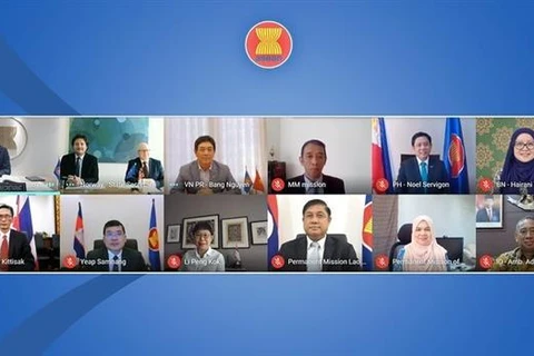 Cuộc họp lần thứ 6 Ủy ban Hợp tác chung theo lĩnh vực ASEAN-Na Uy diễn ra theo hình thức trực tuyến. (Ảnh: TTXVN phát)