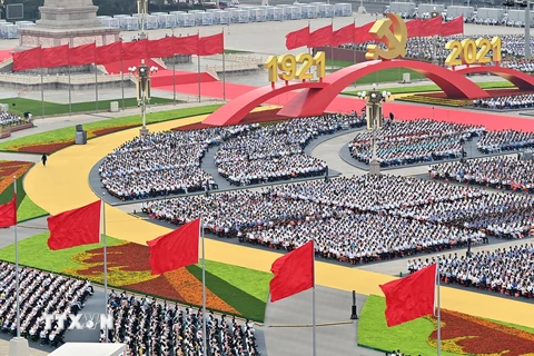 Lễ kỷ niệm 100 năm thành lập Đảng Cộng sản Trung Quốc ở Bắc Kinh, ngày 1/7/2021. (Ảnh: THX/TTXVN)