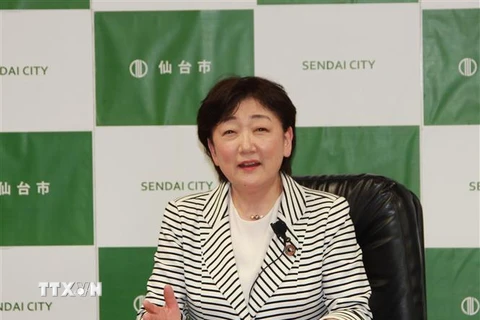 Bà Kazuko Kori, Thị trưởng Sendai thuộc tỉnh Miyagi (Nhật Bản), trả lời phỏng vấn TTXVN. (Ảnh: Đào Thanh Tùng/TTXVN)