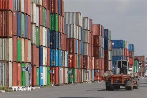 Tân cảng Cát Lái vẫn đảm bảo hoạt động thông suốt, chưa dừng tiếp nhận hàng hóa nào trong suốt thời gian qua. (Ảnh: Quang Châu/TTXVN)
