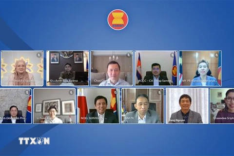 Các đại biểu dự Cuộc họp lần thứ 3/2021 của Ủy ban Điều phối Kết nối ASEAN (ACCC) theo hình thức trực tuyến ngày 25/8. (Ảnh: TTXVN phát)